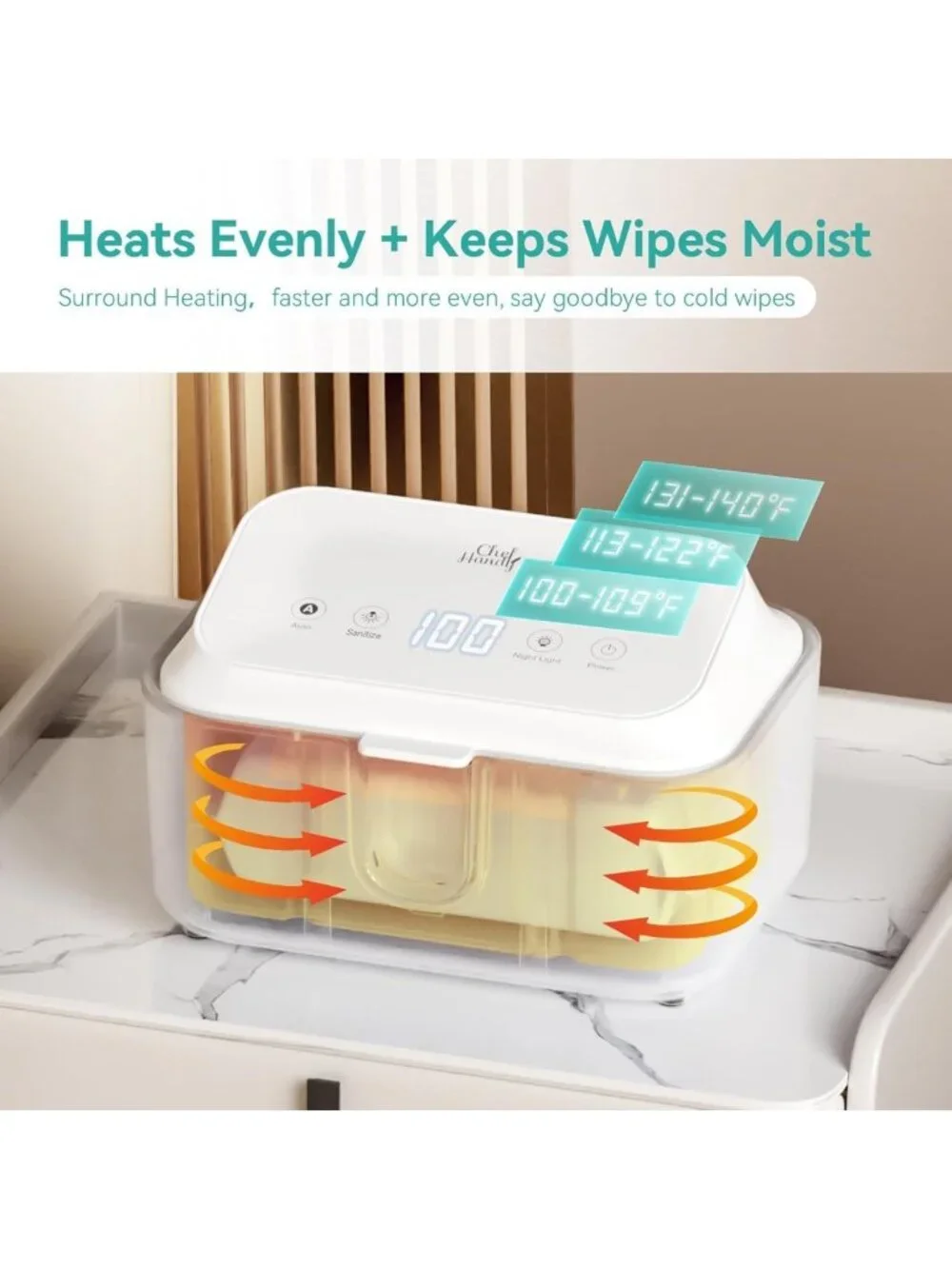 UV Sanitizing Wipe Warmer - Large Capacity, 3 Temp Settings, Night Light & Quiet